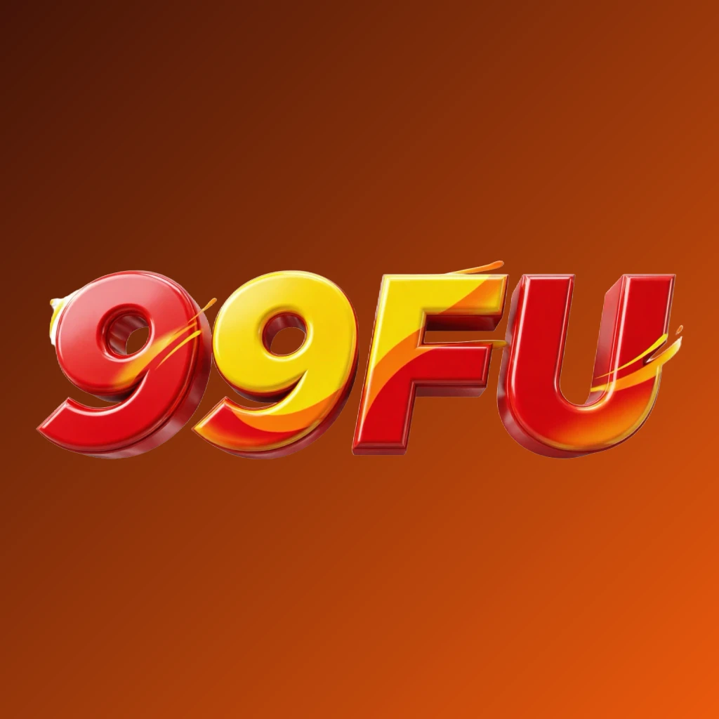 Vibrant 99FU logo with bold heavy typography in bright red, yellow, and orange colors featuring a glossy 3D effect, designed as a wide horizontal rectangular wordmark logo on a transparent background for a modern and energetic website header